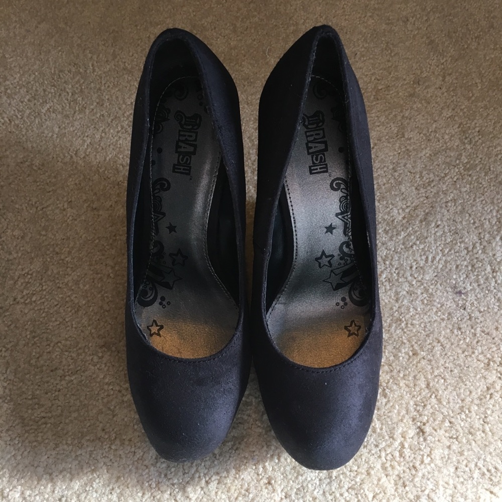 Black suede pump wedges from Trash by Payless